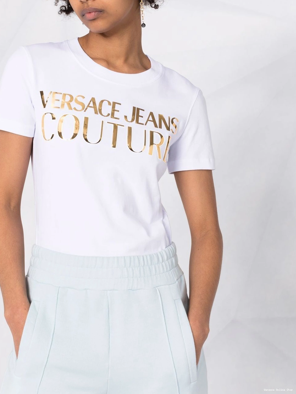 Affordable logo-print Versace T-shirt Jeans metallic Women Couture 0628